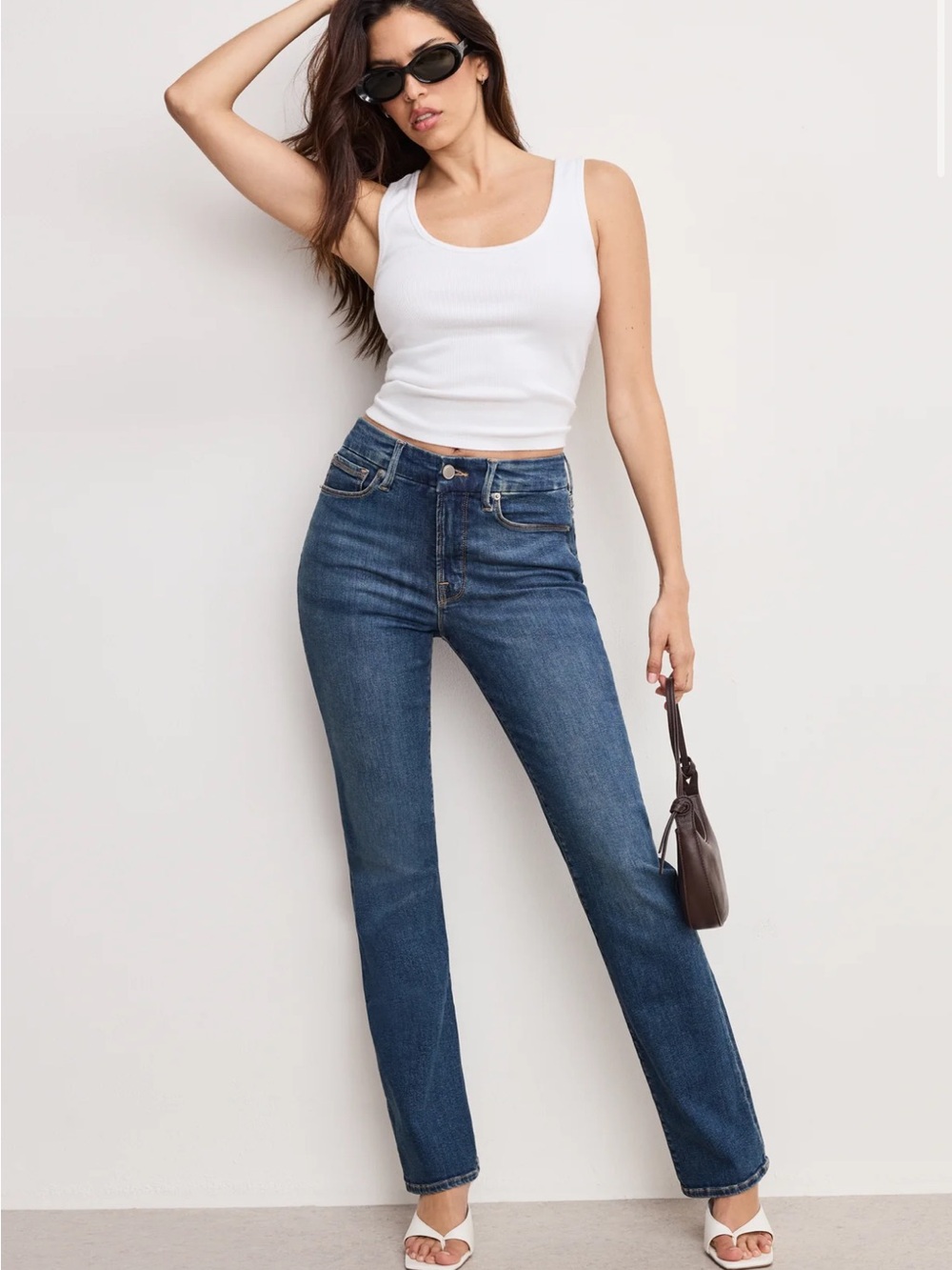 Good American Straight Leg Jeans in Dark Blue Wash size 8